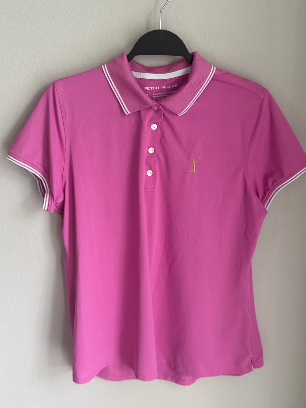 Peter Millar Pink Short Sleeve Polo with White Trim